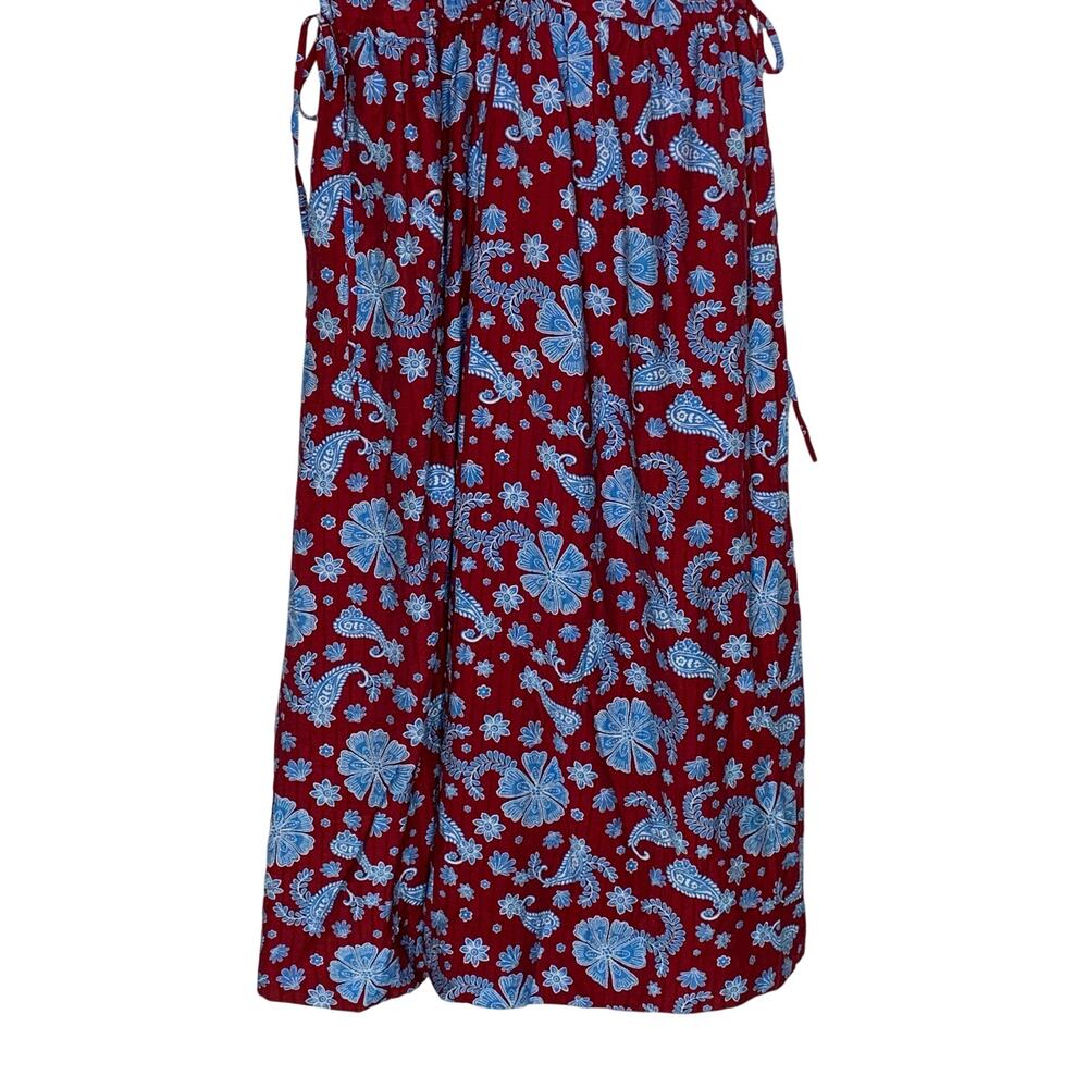 Loft Floral Side Tie Midi Pocket Dress 14P NEW Tiered Stretch Bodice Red Blue - Picture 6 of 10
